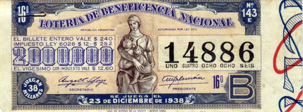 Juegos de Azar Argentina - Billete de Lotería coleccionable